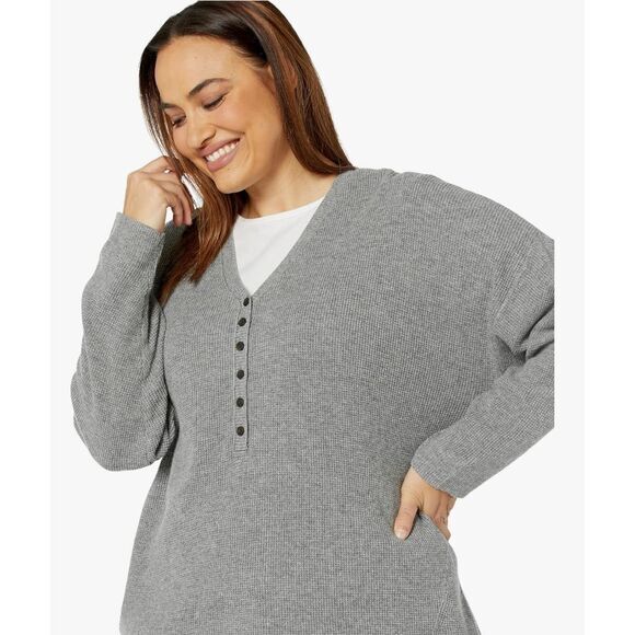 NEW‎ Madewell Plus Asherton Waffle Henley Sweater in gray, 2X - Picture 4 of 16